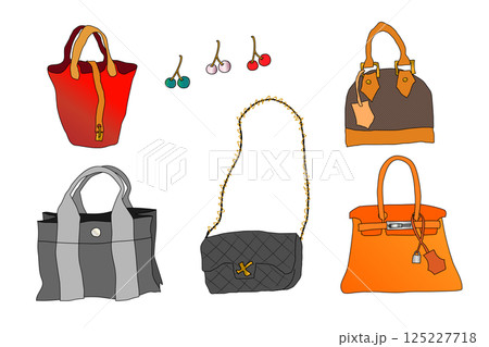 高級ブランドバック、カバンのイラスト素材セット 高級ブランドバック、カバンのイラスト素材セット 125227718