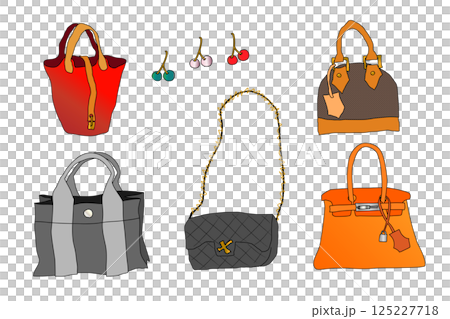 高級ブランドバック、カバンのイラスト素材セット 高級ブランドバック、カバンのイラスト素材セット 125227718