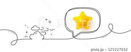 Windy weather line icon. Continuous line with 3d star. Clouds with wind sign. Sky symbol. 3d star in speech bubble. Windy weather single line ribbon. Loop curve pattern. Vector Windy weather line icon. Continuous line with 3d star. Clouds with wind sign. Sky symbol. 3d star in speech bubble. Windy weather single line ribbon. Loop curve pattern. Vector 125227832