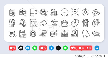 Search flight, Moving service and Chemistry lab line icons pack. Social media: share, comment, like icons. Beans, Megaphone, Mint bag web icon. Vector Search flight, Moving service and Chemistry lab line icons pack. Social media: share, comment, like icons. Beans, Megaphone, Mint bag web icon. Vector 125227891