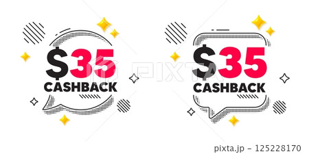 Cashback chat speech bubble. Social media concept. 35 Usd cashback. Money back offer sign. Cash back promo symbol. 3d flare stars chat bubble. Vector Cashback chat speech bubble. Social media concept. 35 Usd cashback. Money back offer sign. Cash back promo symbol. 3d flare stars chat bubble. Vector 125228170