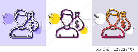 Salary line icon. Halftone dotted pattern. Gradient icon with grain shadow. Business wages sign. Cash money bribe symbol. Line salary icon. Various designs. Vector 125228407