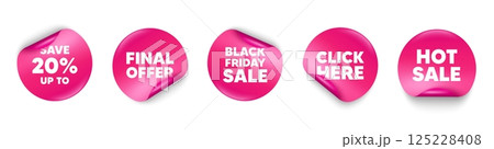 Discount sticker tag. Click here, Black friday paper price banners. Save up to 20 percent tag. Discount Sale offer price sign. Special offer symbol. Hot sale sticker. Promo banners. Vector Discount sticker tag. Click here, Black friday paper price banners. Save up to 20 percent tag. Discount Sale offer price sign. Special offer symbol. Hot sale sticker. Promo banners. Vector 125228408