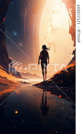 探検する一人のシルエット 探検する一人のシルエット 125228884