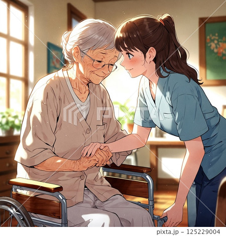 介護スタッフが認知症の高齢者に寄り添うイラスト素材 介護スタッフが認知症の高齢者に寄り添うイラスト素材 125229004