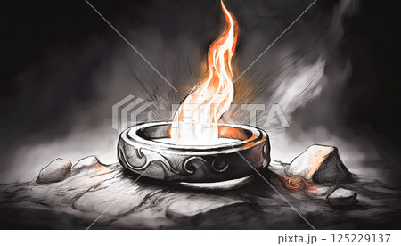 古代の祭壇に灯る神秘的な炎のイラスト 古代の祭壇に灯る神秘的な炎のイラスト 125229137