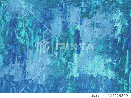 ブルーグリーンの絵の具で描いた、ラフな背景素材 125229299