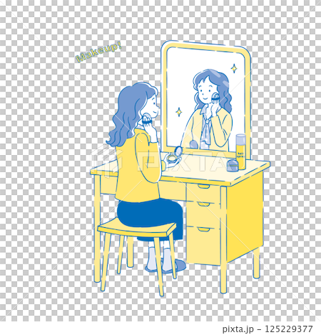 鏡の前でメイクする女性のイラスト 2C 鏡の前でメイクする女性のイラスト 2C 125229377
