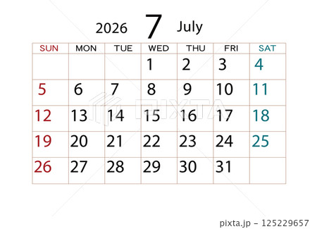 2026年カレンダー7月(2) 125229657