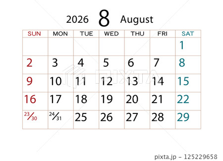 2026年カレンダー8月(2) 125229658
