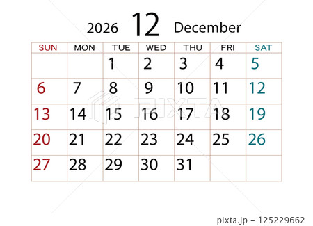 2026年カレンダー12月(2) 2026年カレンダー12月(2) 125229662