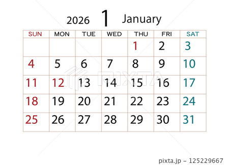 2026年カレンダー1月(2) 2026年カレンダー1月(2) 125229667