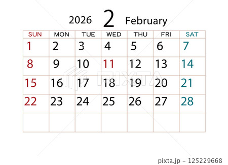 2026年カレンダー2月(2) 125229668