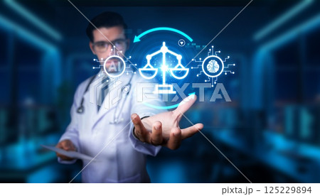 Doctor Using Technology for Justice and Healthcare, Focusing on Balance Between Artificial Intelligence and Human Intelligence Concepts. PHMT Doctor Using Technology for Justice and Healthcare, Focusing on Balance Between Artificial Intelligence and Human Intelligence Concepts. PHMT 125229894