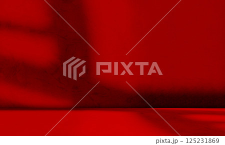 Red Background Abstract Shadow Leaf Black Gradient Pastel Studio Room Product Cosmetic Beauty Luxury Presentation Backdrop Mockup Stage Minimal Loft Scene Floor Wall Cement Overlay blur Texture. 125231869