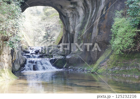 トンネルのような洞窟を流れる渓流の風景 トンネルのような洞窟を流れる渓流の風景 125232216