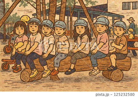 園庭で遊ぶ園児たち 125232580