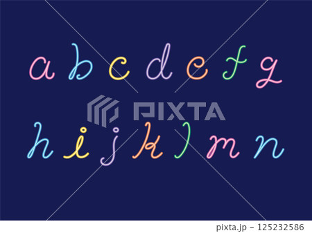 韓国ネオン風 ペン字風の一筆書き風のアルファベット(a〜n) 韓国ネオン風 ペン字風の一筆書き風のアルファベット(a〜n) 125232586