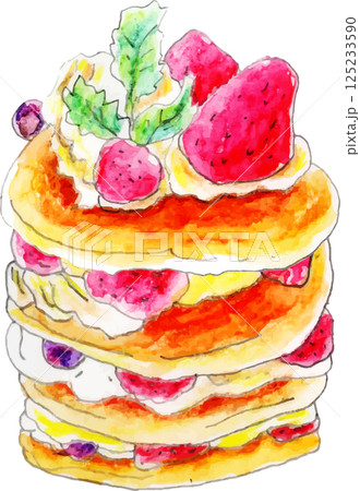いちごとイチゴの乗ったパンケーキ 125233590