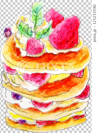 いちごとイチゴの乗ったパンケーキ 125233590