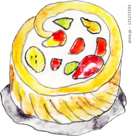 いちごが乗ったフルーツロールケーキ 125233593