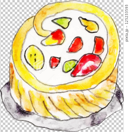 いちごが乗ったフルーツロールケーキ 125233593
