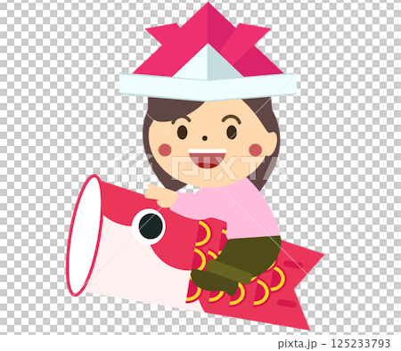 A girl riding a carp streamer. Vector illustration 125233793