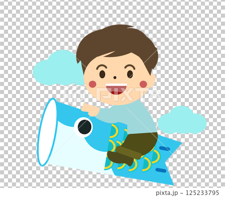 Carp streamers and boy on Children's Day. Vector illustration 125233795