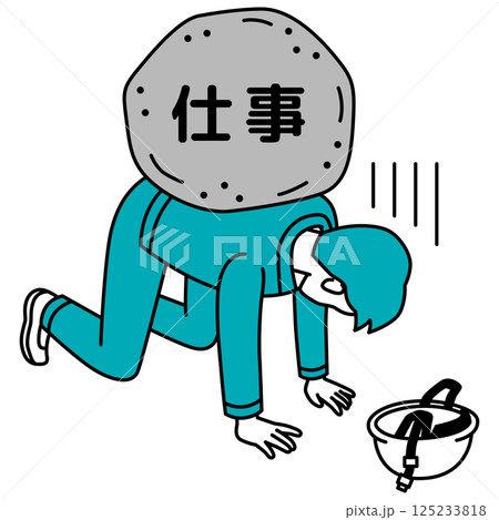 仕事のプレッシャーに押しつぶされそうになる作業員の男性 125233818