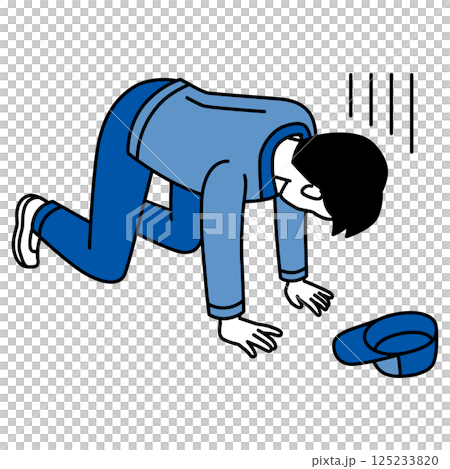 ひざまずいて落ち込む配達員の男性 125233820