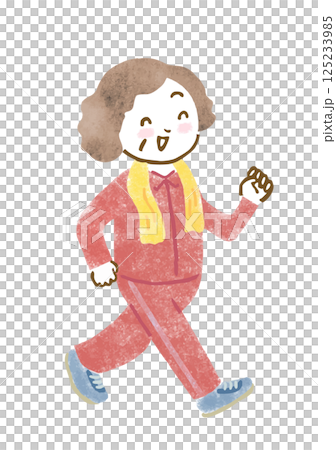 Hand-drawn illustration of a senior woman walking with a smile 125233985