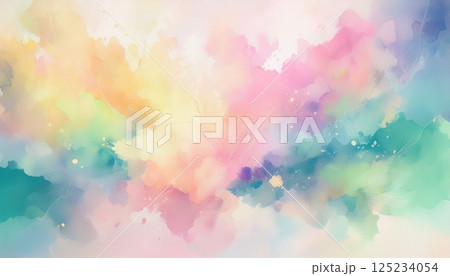 淡いカラフルなインクが広がる抽象的なイラスト 125234054