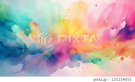 淡いカラフルなインクが広がる抽象的なイラスト 125234055