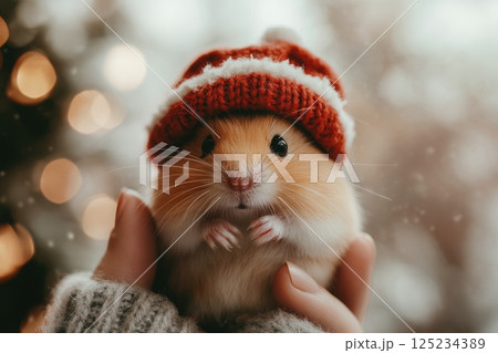 Cute Hamster in Festive Hat for Holiday Cheer 125234389