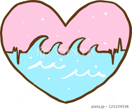 Summer Nurse Heart Beat with Waves and sky Illustration Hand Drawn 125234536