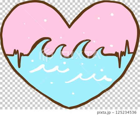 Summer Nurse Heart Beat with Waves and sky Illustration Hand Drawn 125234536