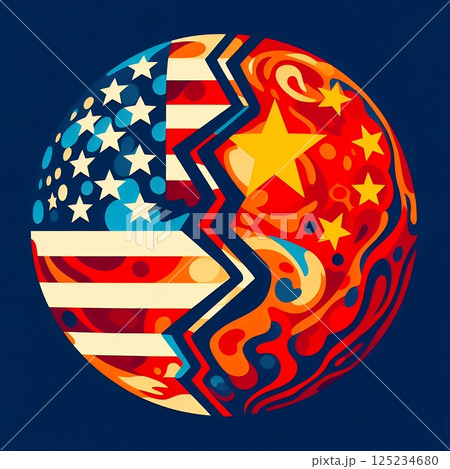 US and China Flags Side by Side in Symbolizing Geopolitical Tensions and Trade Relations with Generative AI. 125234680
