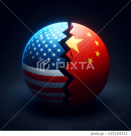 US and China Flags Side by Side in Symbolizing Geopolitical Tensions and Trade Relations with Generative AI. 125234721