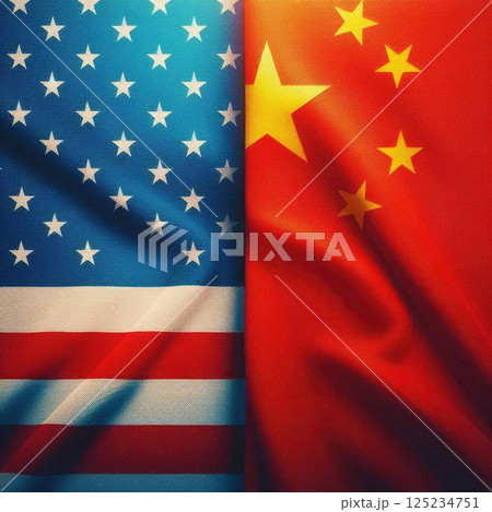 US and China Flags Side by Side in Symbolizing Geopolitical Tensions and Trade Relations with Generative AI. 125234751