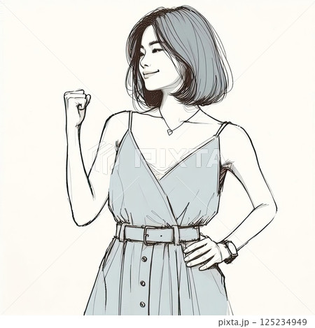 Elegant Woman in Minimalist Fashion Illustration with Generative AI. 125234949