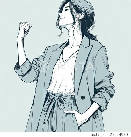Elegant Woman in Minimalist Fashion Illustration with Generative AI. 125234970