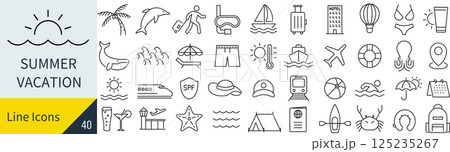 夏休みに関する線画アイコンセット 125235267