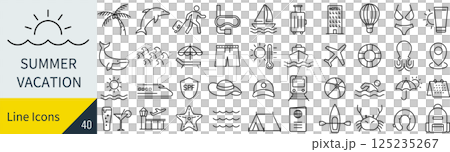 夏休みに関する線画アイコンセット 125235267