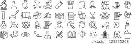 ベクターでモノクロの科学に関する線画アイコンセット 125235268