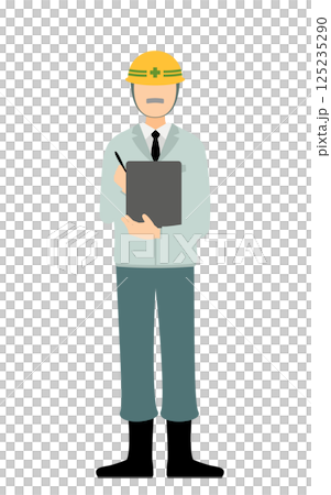 A simple illustration of a man wearing a helmet taking notes 125235290