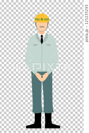 A simple illustration of a male site supervisor wearing a helmet standing with his hands together in front of his body A simple illustration of a male site supervisor wearing a helmet standing with his hands together in front of his body 125235293