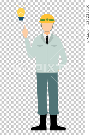 一個簡單的插圖，一個戴著頭盔的男人發現了一些東西 125235310