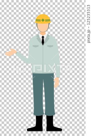 A simple illustration of a man wearing a helmet talking 125235313