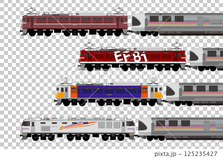 Sideways illustration set of sleeper express train Cassiopeia 125235427