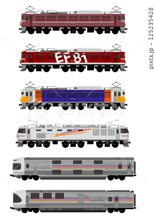 寝台特急カシオペアの電気機関車と客車のイラストセット 寝台特急カシオペアの電気機関車と客車のイラストセット 125235428